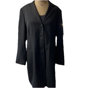 vintage evan picone MED Long Black Blazer Wool Blend US MADE Minimalist‎ Mint